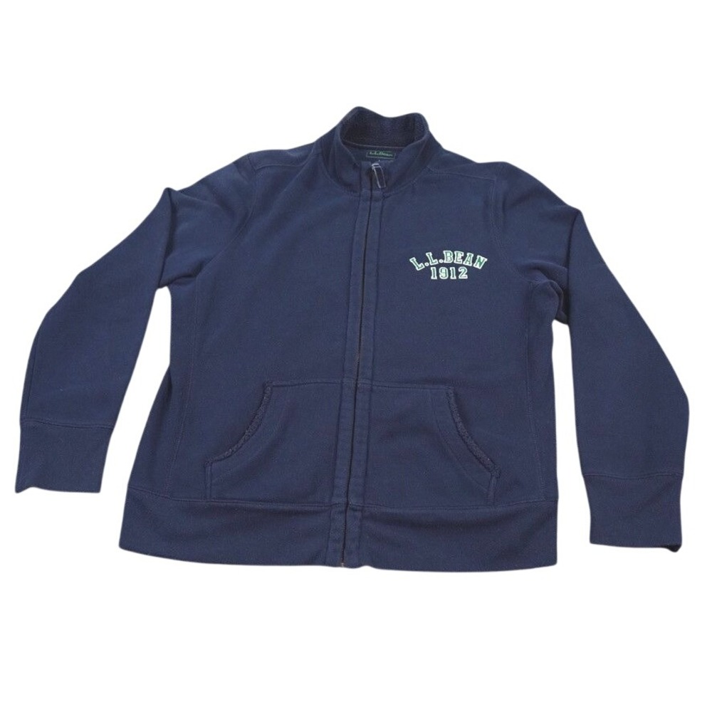 LL Bean Full Zip Sweatshirt Jacket Men Large Navy Blue 1912 Logo Pilling Pockets